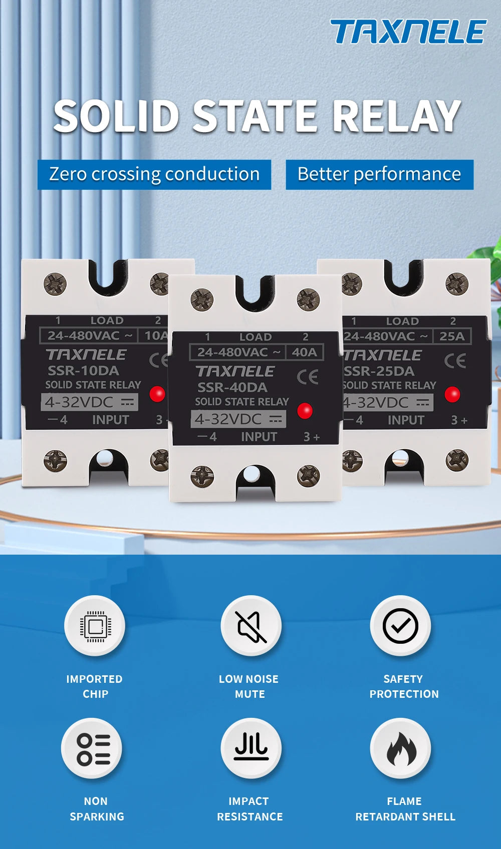 SSR 40DA SSR 25DA 10DA Solid State Relay  DC To AC 4-32VDC Input 24-480VAC Output solid state relay Industrial Single black SSR