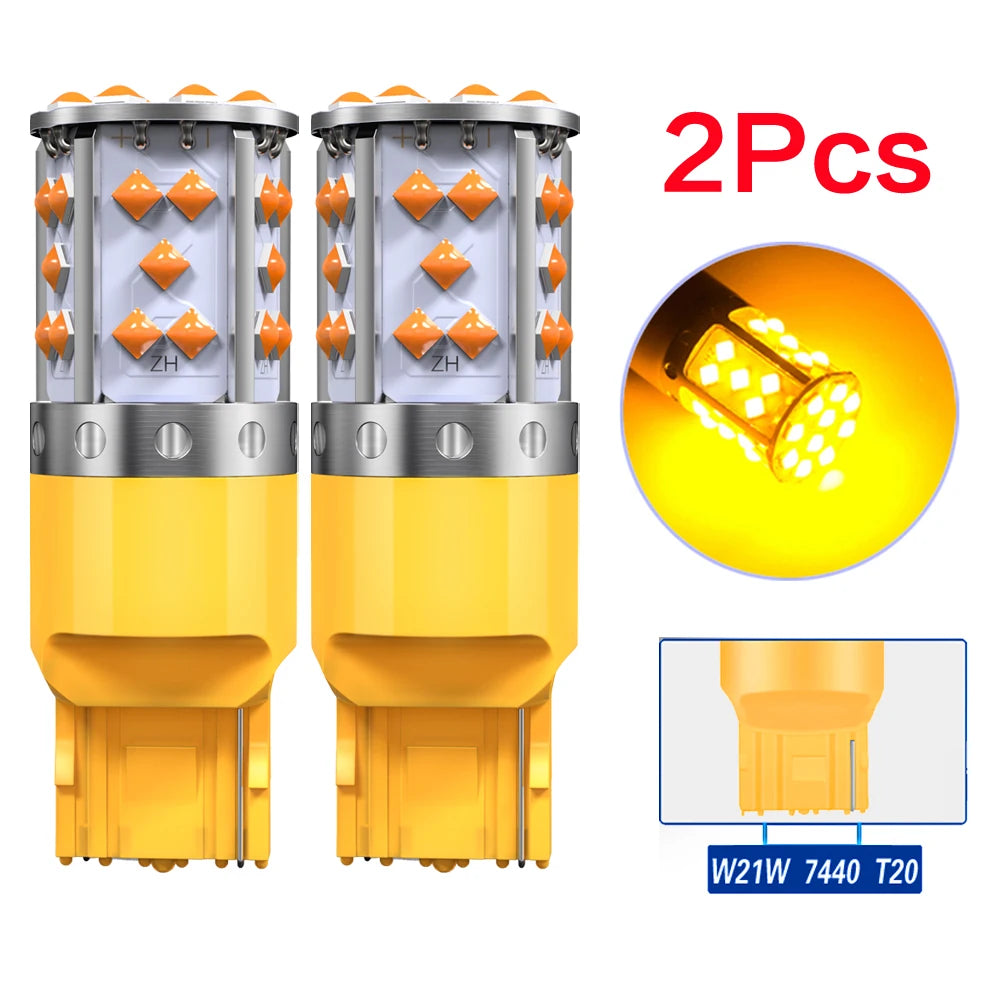 2pcs LED P21W 1156 BA15S PY21W BAU15S 3030 35SMD Bulb Canbus Free T20 7440 W21W Lamp For Car Turn Signal Light Backlight Orange