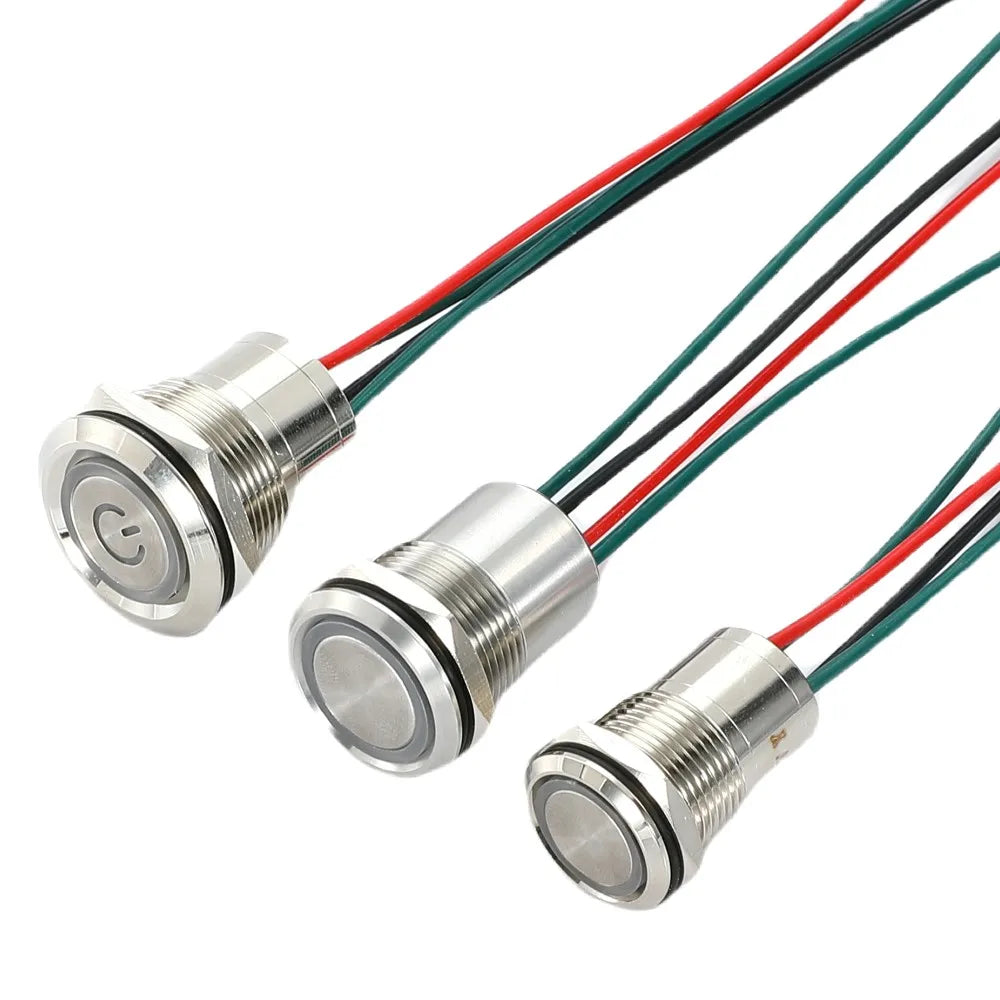 16/19/22mm IP67 Waterproof Metal Push Button Switch 10A High Current LED Light Momentary Latching Outdoor Power Switch Red Green