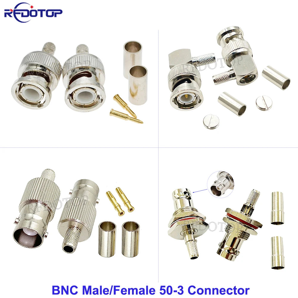 10Pcs/Lot BNC Male Female 50-3 BNC RF Coax Connector Crimp for RG58 RG142 RG223 RG400 LMR195 Cable High-Quality Low-Loss 50 Ohm
