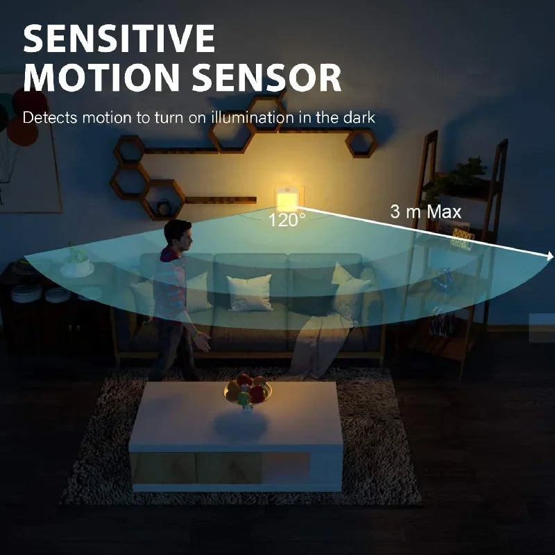 Night Light Motion Sensor With LED Light EU/US Plug Lamps Children's Night Light Wireless Night Lamp For Bedside Table Bedroom Portable Night Light, Night Light