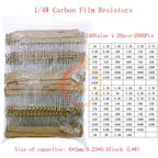 Carbon Film Resistors Assortment Kit set 1/8W 1/4W 1/2W 1W 2W 3W 5W 5% Electronic Components resistor package