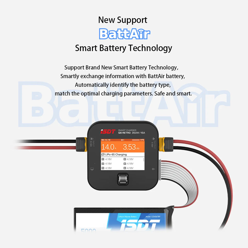 ISDT Q6 retro 350W 16A DC Lipo Battery Balance Charger Discharger for 2-6S Digital Battery Li-Po Li-Hv Li-Ion Li-Fe NiMH Ni-Cd