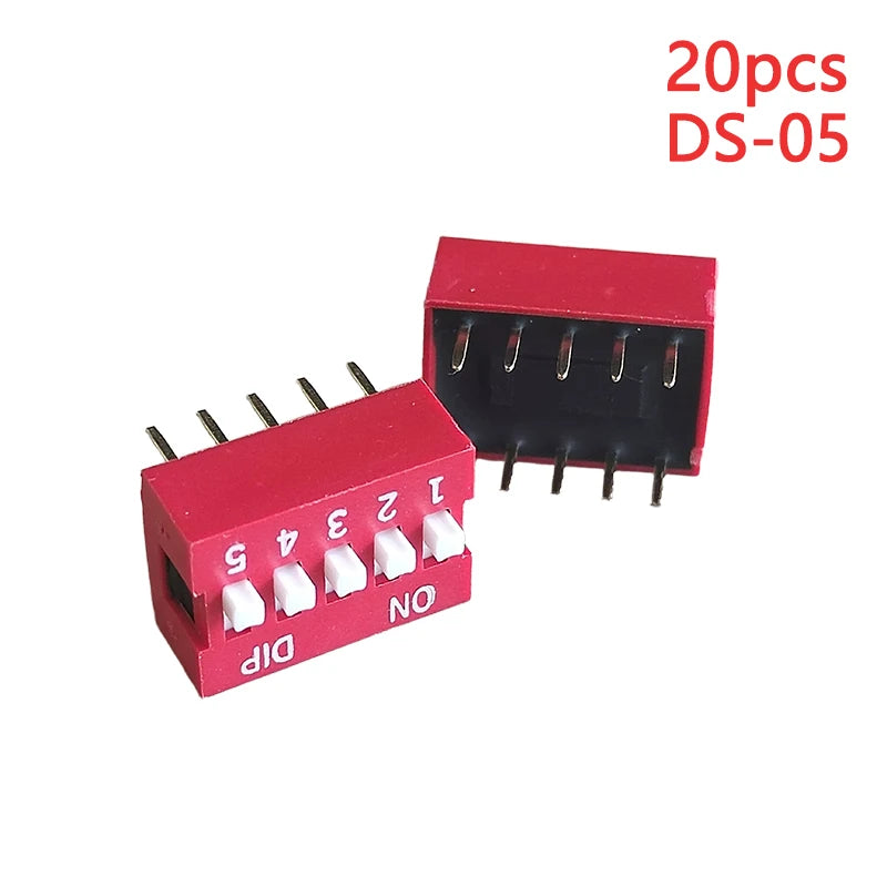20PCS Red Toggle DIP Switch Module Spacing 2.54MM 24V Inline 1 2 3 4 5 6 7 8 9 10 12 PIN Quick Dial The Code Switch
