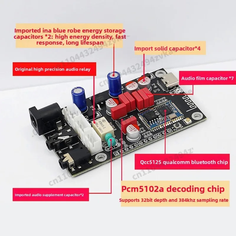 QCC5125 pcm5102 Qualcomm Bluetooth Decoder Receiver Module aptx LDAC Hi-Fi Lossless HIFI