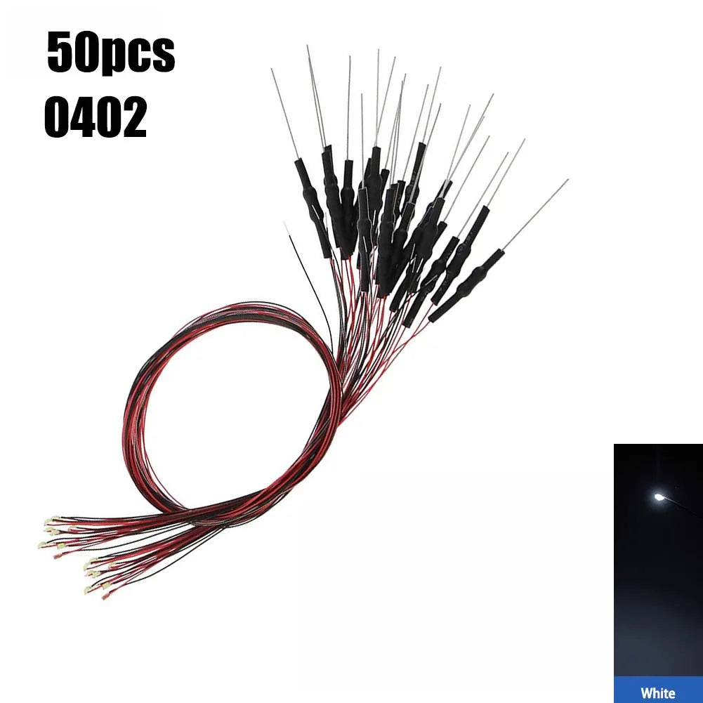 50Pcs 0402 0603 SMD Lamp Wired Micro Litz Led Pre-soldered Chip Wired 12V 30cm Railway Model Toy Light DIY Leads with Resistance