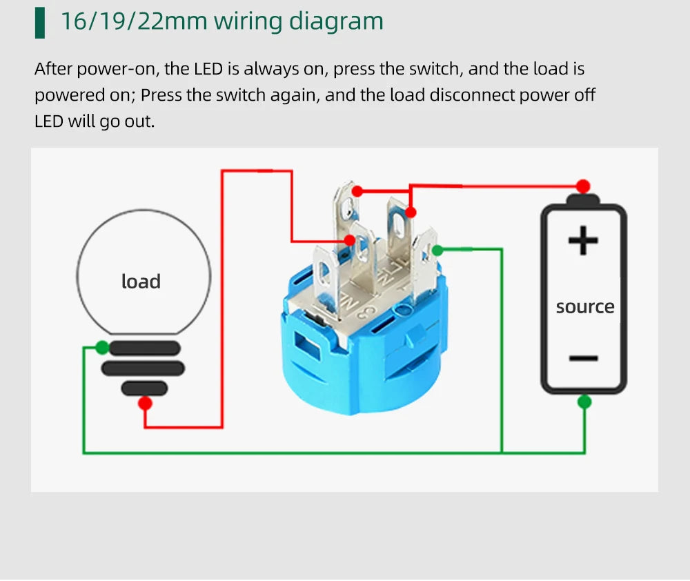 12/16mm Flat LED Illuminated Reset Latching Ring LED Metal Push Button Switch Waterproof On Off with Power Symbol