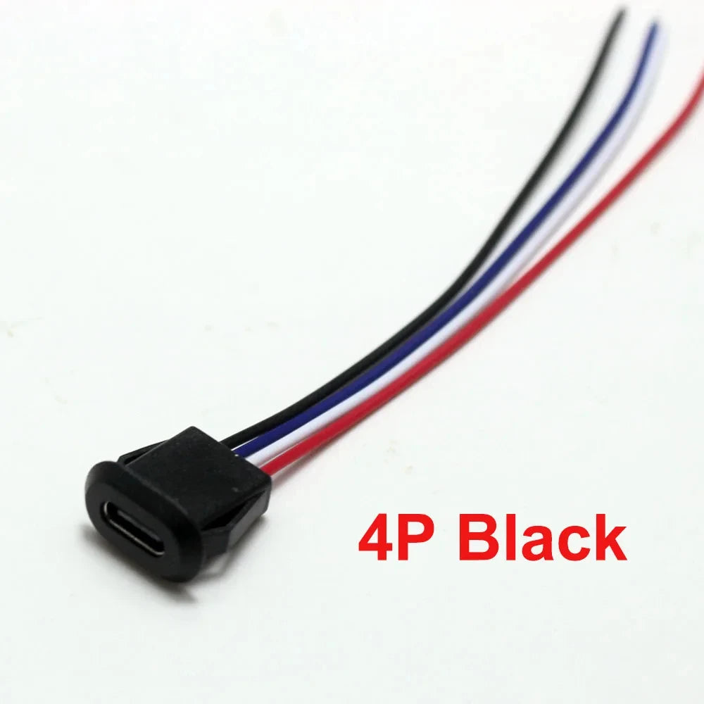 2 4 6 Pin USB-C Type Waterproof USB Connector Direct Compression Female Base Female Socket Charging Interface With Welding Wire