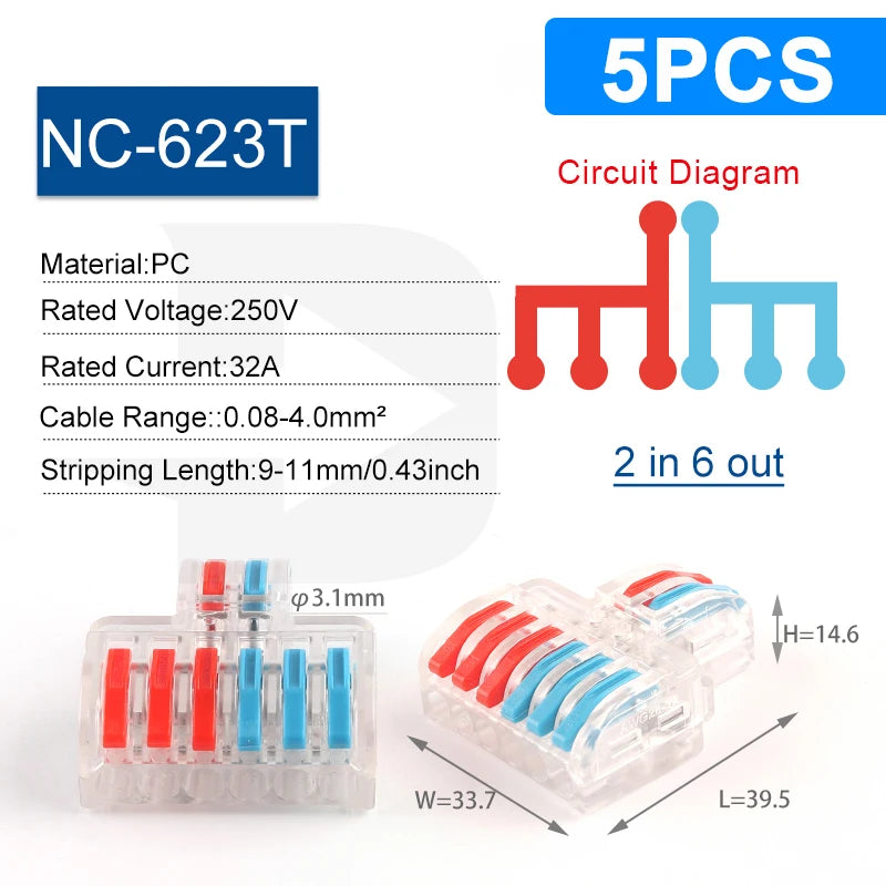 5PCS Wire Connector Multicolour Lever Push-in Electrical Cable Home Connectors LED Junction Box Universal Compact Terminal Block