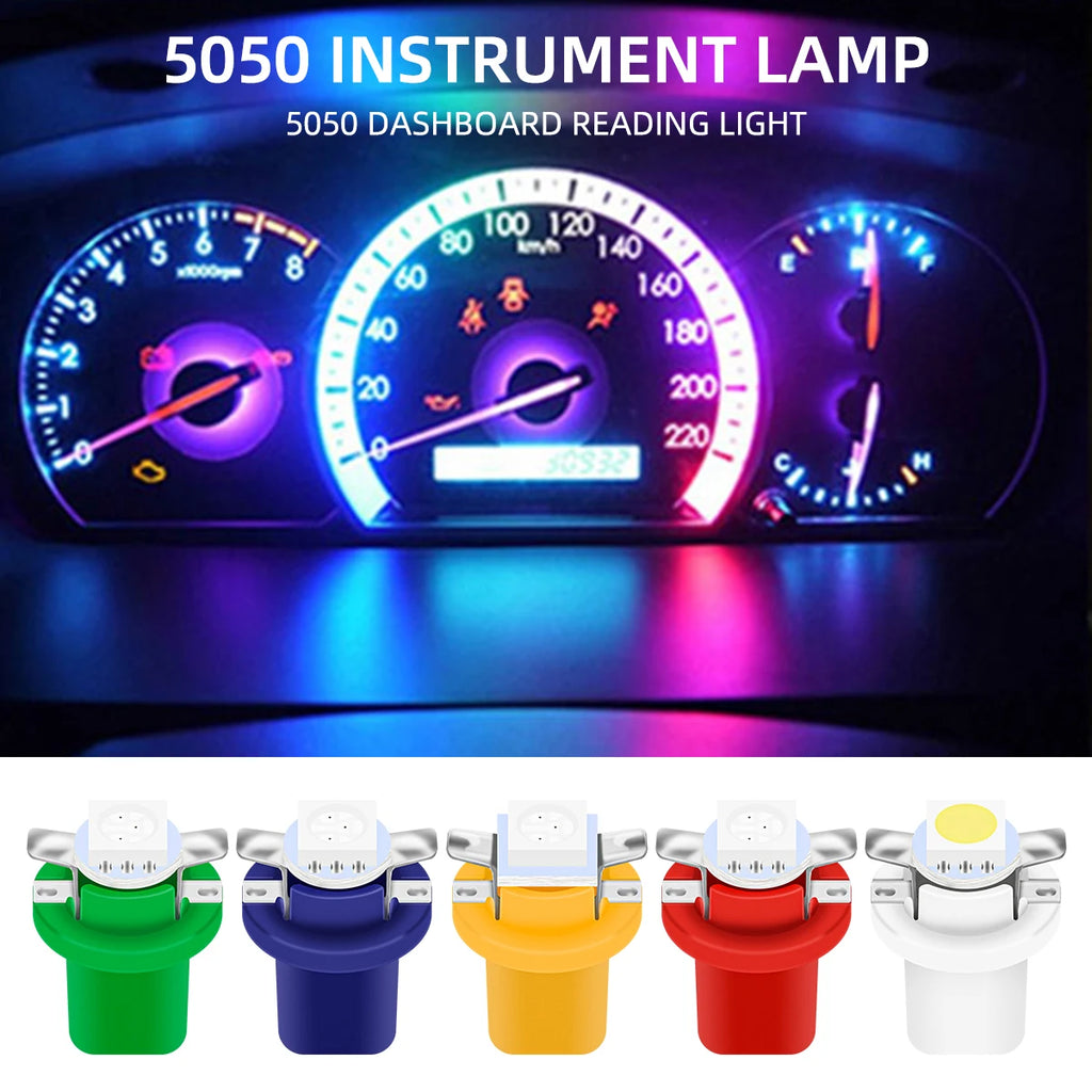 10Pcs Car Lights 5050 Gauge LED Indicator Bulbs Dashboard Side Interior Dash Lights T5 B8.5D 1SMD Car Accessories White Blue
