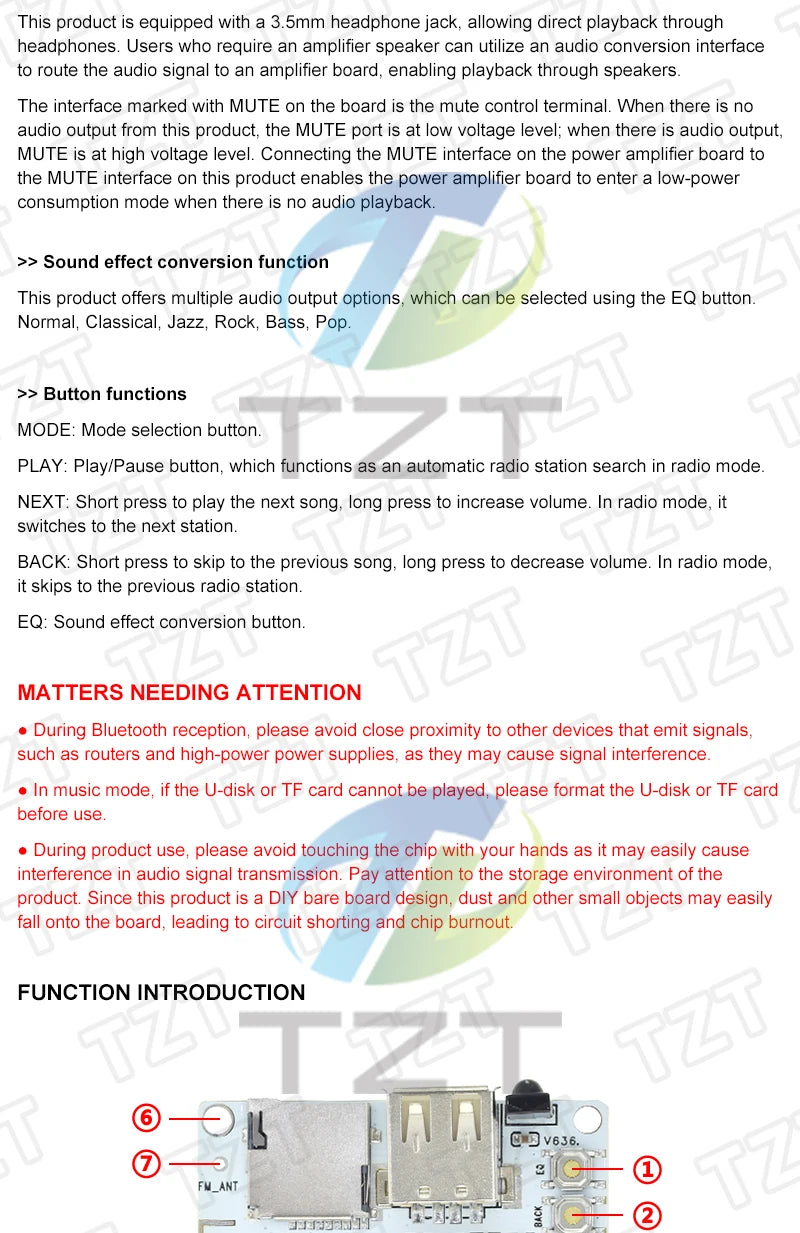 Bluetooth  Audio Receiver board with USB TF card Slot decoding playback preamp output A7-004 5V 2.1 Wireless Stereo Music Module