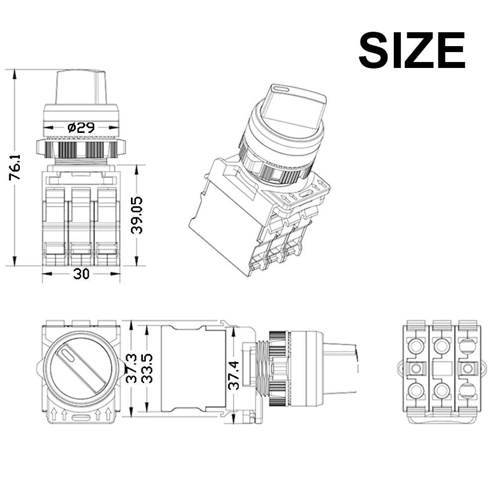 Selector Switch 22mm 2NO/1NO1NC 2/3 Position Self Locking Momentary Button Start Stop Waterproof Push Button Rotary Switch 10A