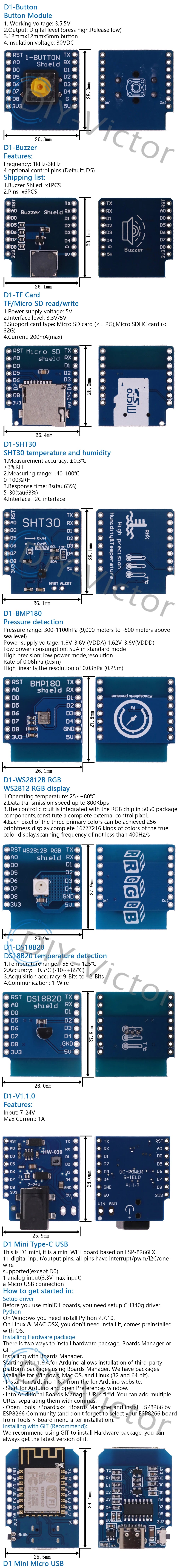 ESP8266 D1 Mini Pro V3.0 Wifi Development Board Nodeu WS2812 RGB DHT11 DHT22 AM2302 Relay DS18B20 BMP180 Motor For Wemos Diy Kit