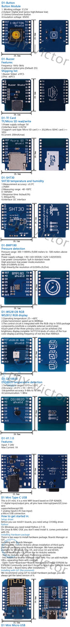 ESP8266 D1 Mini Pro V3.0 Wifi Development Board Nodeu WS2812 RGB DHT11 DHT22 AM2302 Relay DS18B20 BMP180 Motor For Wemos Diy Kit