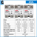 LCTC 1pcs Solid State Relay Single Phase Non-contact SSR DC To DC AC To AC DC To AC 24-380VAC 10A 25A 40A 50A 60A 80A 100A