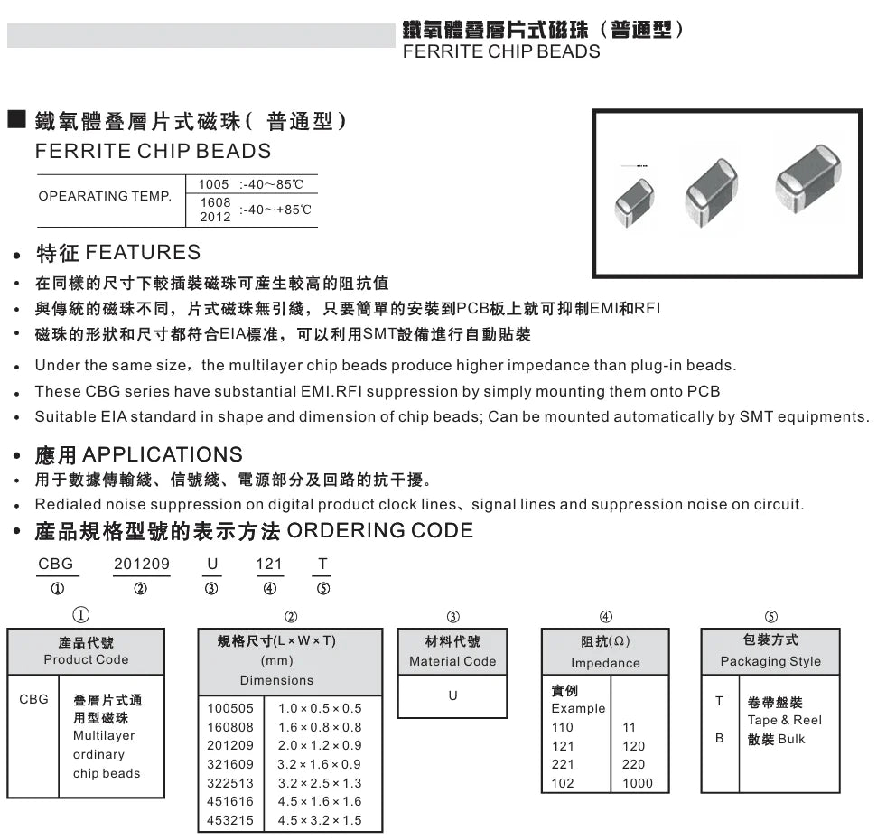 100pcs 0201 0402 0603 0805 1206 SMD Multilayer Chip Ferrite Beads 22R 30R 47R 60R 100R 120R 220R 300R 390R 470R 600R 1K Ω ohm