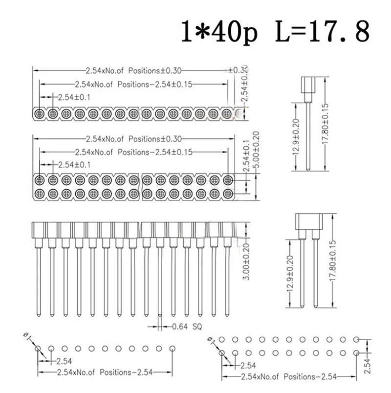 10pcs 2.54mm L7.43/9.7/11.75/17.8mm Round Single Row 1x40Pin Hole Breakable PCB IC Crystal Transistor Female Pin Header Socket