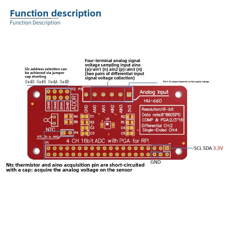 Raspberry Pi 3 2 B+ ADS1115 ADC Module 16Bit Analog Digital Converter for DIY Projects