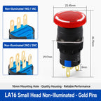 16mm Plastic Emergency Stop Switch Latching Self-locked 1NO1N Red Mushroom Head Electrical Control Push Button Switch VaneAims