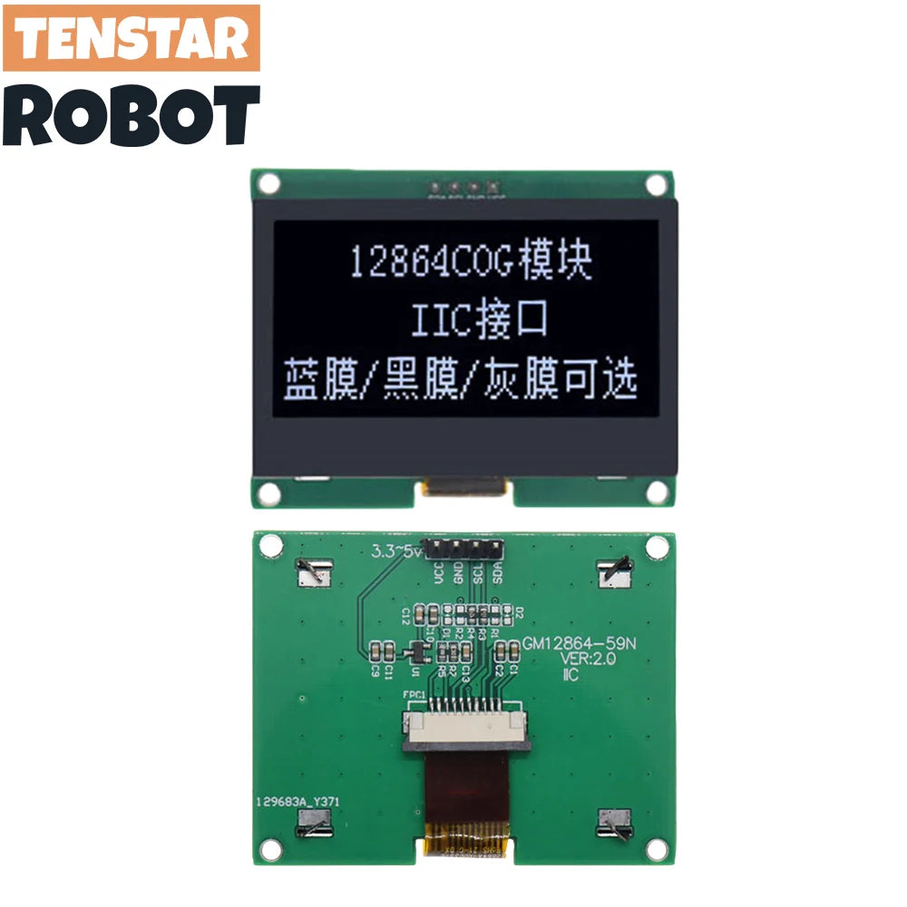 TENSTAR 12864-59N IIC 4P LCD Module  I2C ST7567S COG Graphic Display Screen Board LCM Panel 128x64 Dot Matrix Screen