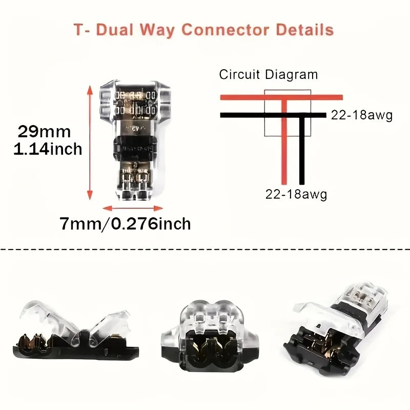 10/100PCS Wire Cable Snap In T2 Connector No-solder No-peel Quick Terminal Connections Joiners Auto Plug Electrical Accessories