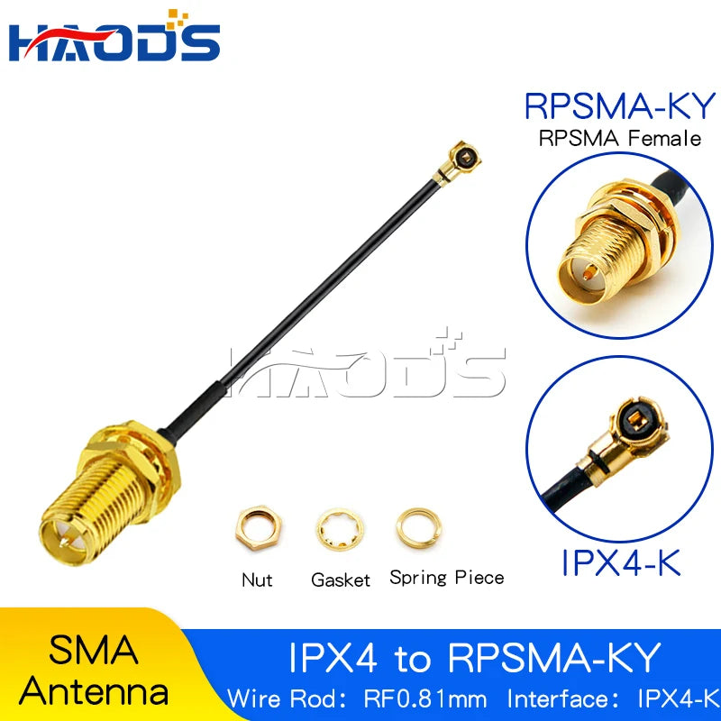 5PCS SMA/RP-SMA Female to IPX MHF4 U.FL RF Plug Pigtail Cable Antenna IPX4 to SMA Male for Mini 0.81mm Wireless Card Router