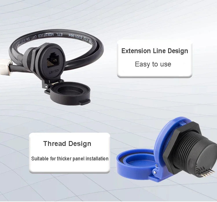 LR22 0.1m-1m Waterproof 8P8C CAT5 CAT6 Network LAN Cable RJ45 Ethernet Connector Circular Aviation Female Socket Panel Mounting