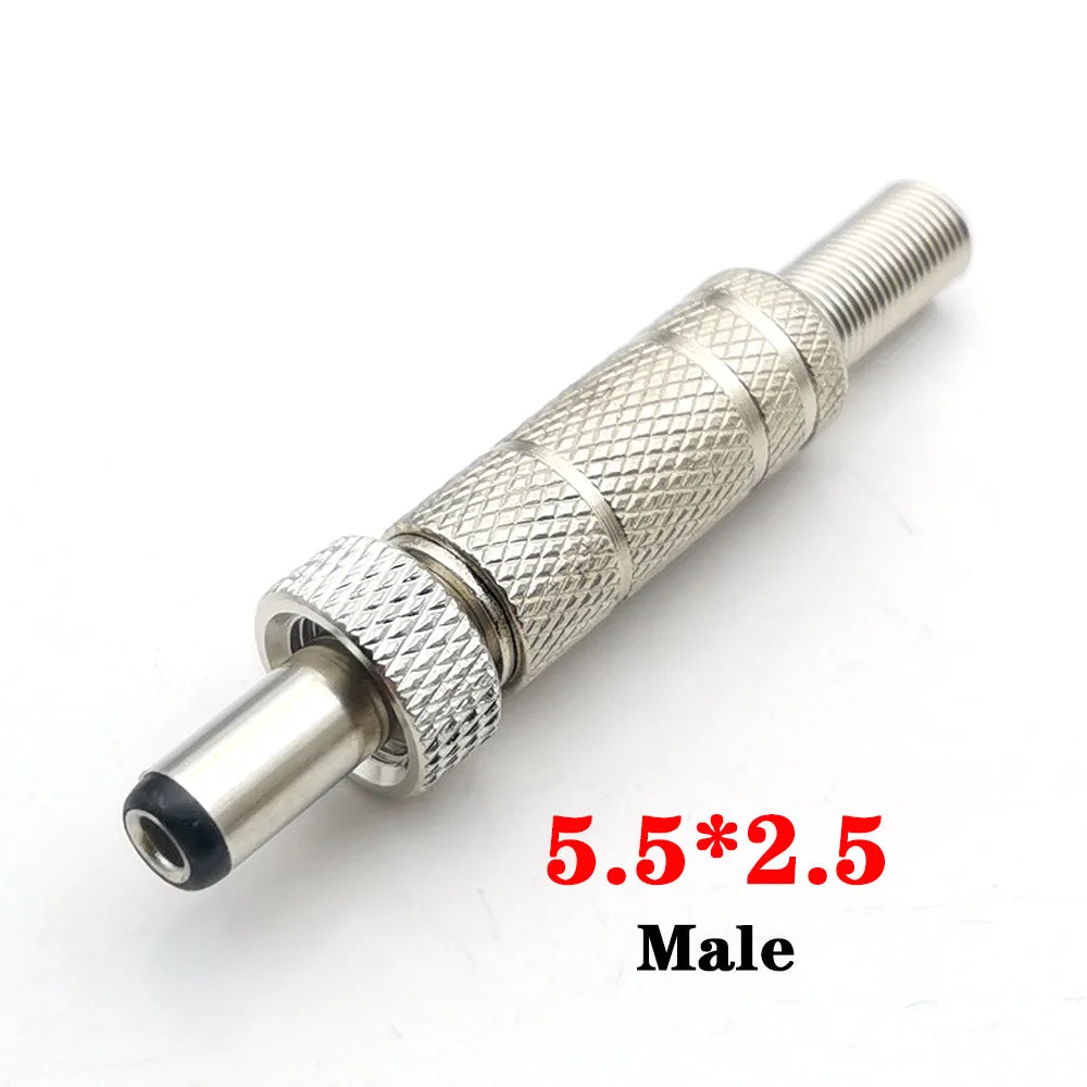 5pcs 5.5x2.5mm 5.5x2.1mm DC 12V Power Jack Male Plug Female Socket Metal Connector Adapter With Thread Lock 5.5*2.1 5.5*2.5