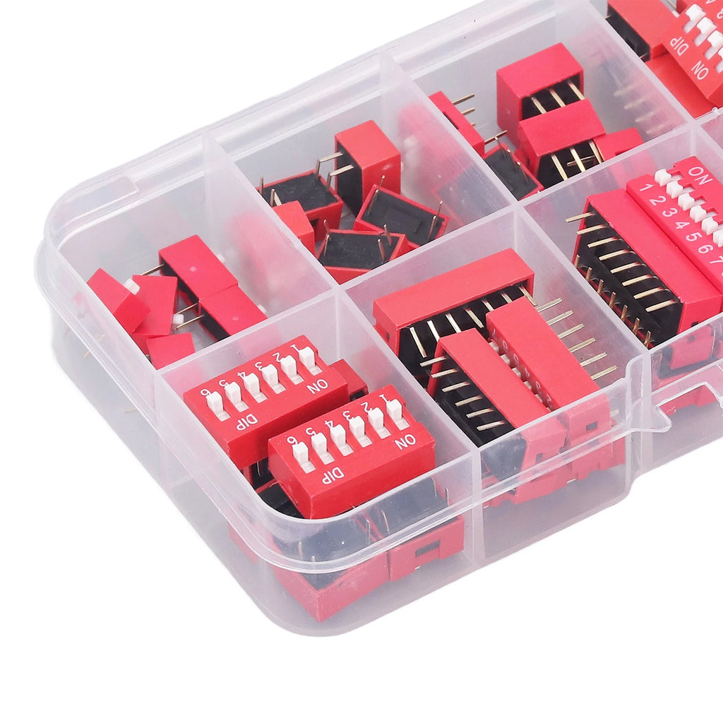 45Pcs Dip Switch Assorted Kit On Off Toggle 2.54mm Range 1 2 3 4 5 6 7 8 9P for Circuit Breadboards Toggle Switch
