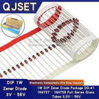 50pcs DIP 1W Zener Diode DO-41 IN/1N47 3.3 V 3.9V 4.3 4.7 5.1 6.2 6.8 7.5 8.2 9.1 10 12 13 15 16 18 20 22 24 27 30 33 36 39 43 V