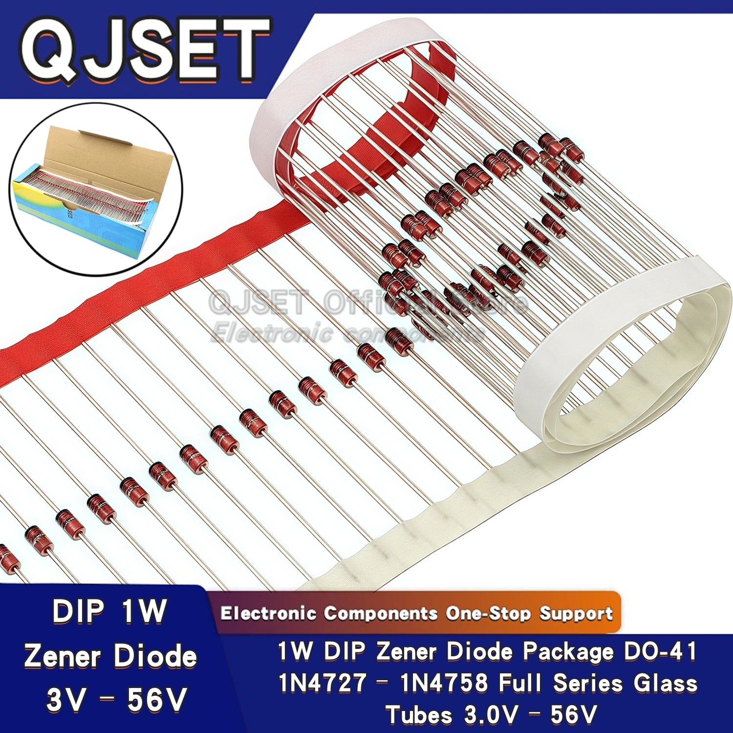 50pcs DIP 1W Zener Diode DO-41 IN/1N47 3.3 V 3.9V 4.3 4.7 5.1 6.2 6.8 7.5 8.2 9.1 10 12 13 15 16 18 20 22 24 27 30 33 36 39 43 V