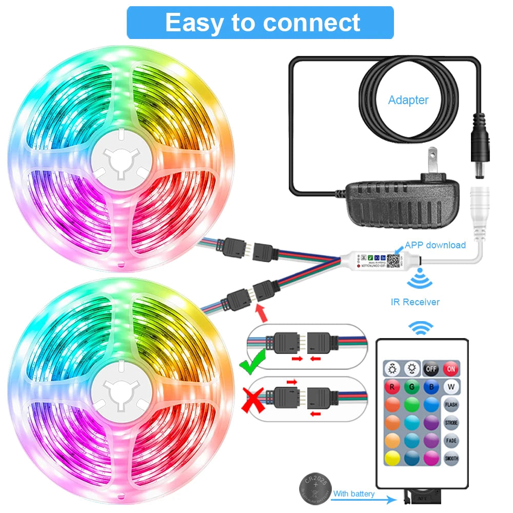 LED Strip Lights RGB 5050 LED Strips Bluetooth APP Control Color Changing DC 12V 30LEDS/M Per Meter For Bedroom Room Kitchen Bar