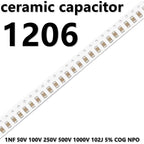 (10pcs) 1206 1NF 50V 100V 250V 500V 1000V 102J 5% COG NPO 3216 SMD Ceramic Capacitors