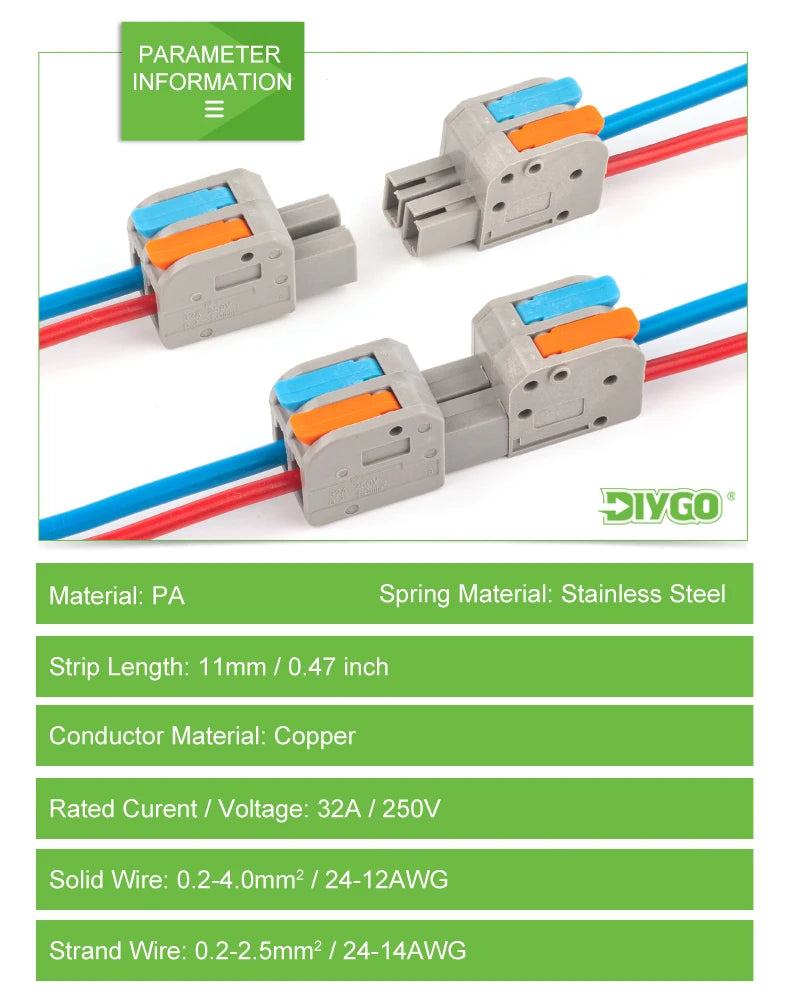 5Pcs DF-2604D Mini Docking Quick Wire Connector Male Female Universal Compact Push-in Butt Conductor Terminal Block 32A 250V