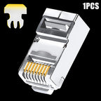 RJ45 CAT5/6/7 Connector 8P8C Modular Plug Adapter Pass Through Modular Plugs Shielded Gigabit Network Crimp Crystal Head