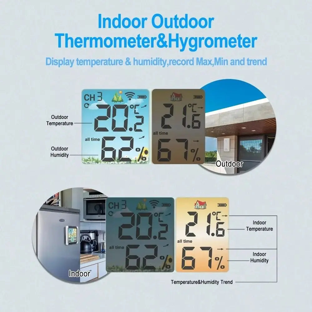 Wireless Temperature and Humidity Meter Barometer Alarm Clock Digital Weather Station Touch Screen Display Hygrometer