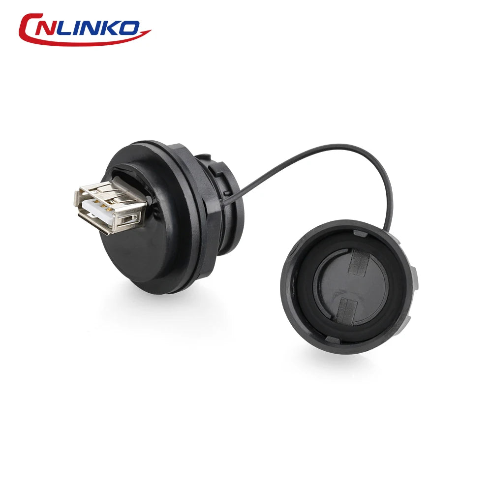 CNLINKO Waterproof USB 2.0/3.0 Connector – Industrial Electrical Receptacle, Data Transfer Female Socket for Harsh Environment