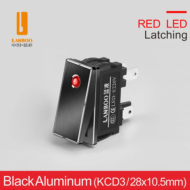 LANBOO High-End Quality Latching  Rocker Switch 20A 16Amp Current Push Button 2no2nc with LED 3-8V/9-24V/220V