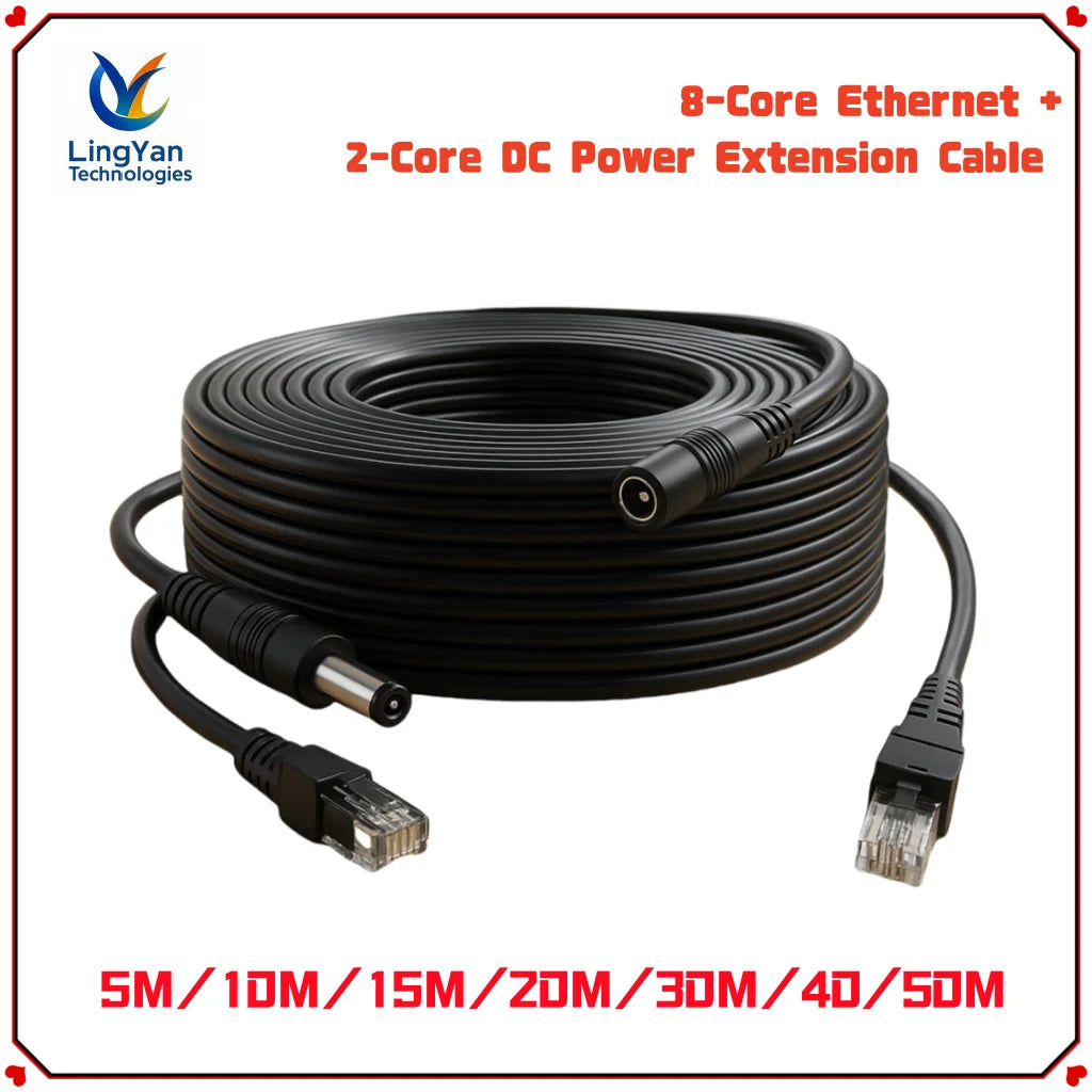 BNC Video + DC Power Extension Cable 5-50M | Outdoor 2-in-1 Coax Cable for CCTV DVR AHD TVI CVI Camera System