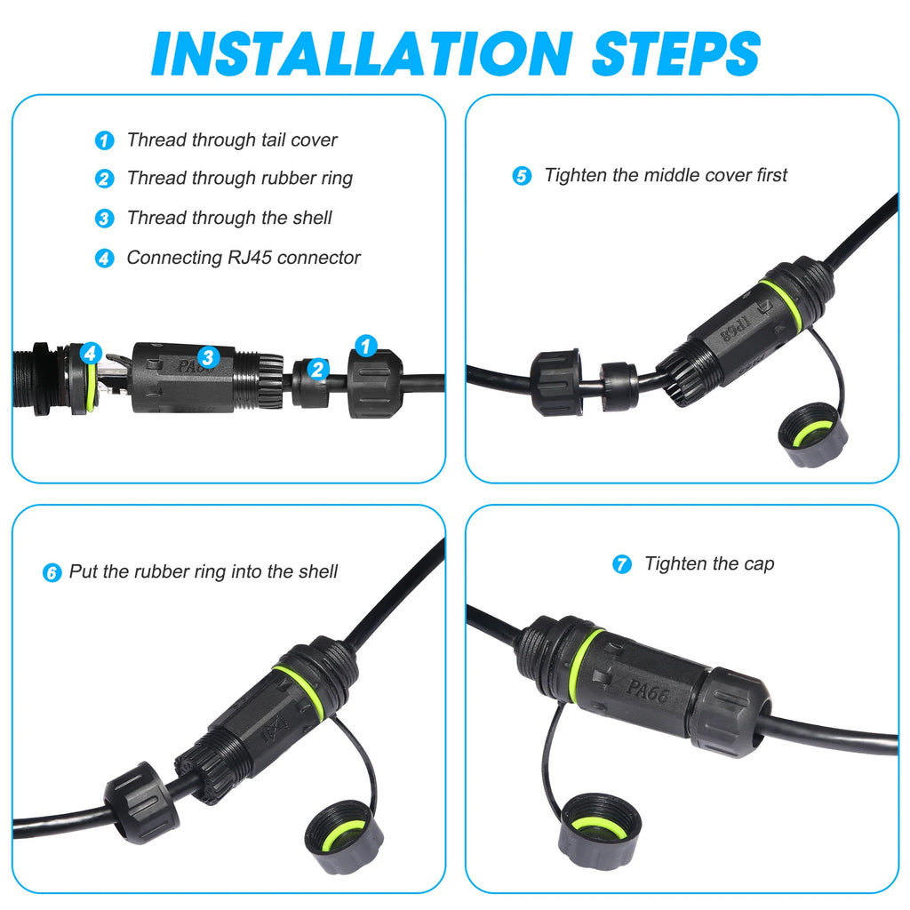 1PC RJ45 8p8c Waterproof Connector, RJ45 Male to Female, Panel Mount Type, Zinc Alloy Body+PA66 Plastic+Copper Contact 250mm