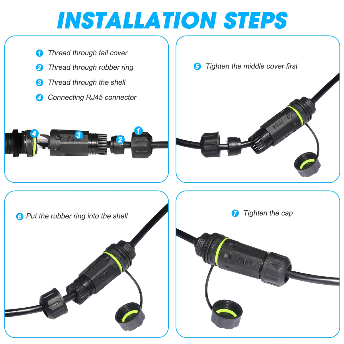 1PC RJ45 8p8c Waterproof Connector, RJ45 Male to Female, Panel Mount Type, Zinc Alloy Body+PA66 Plastic+Copper Contact 250mm