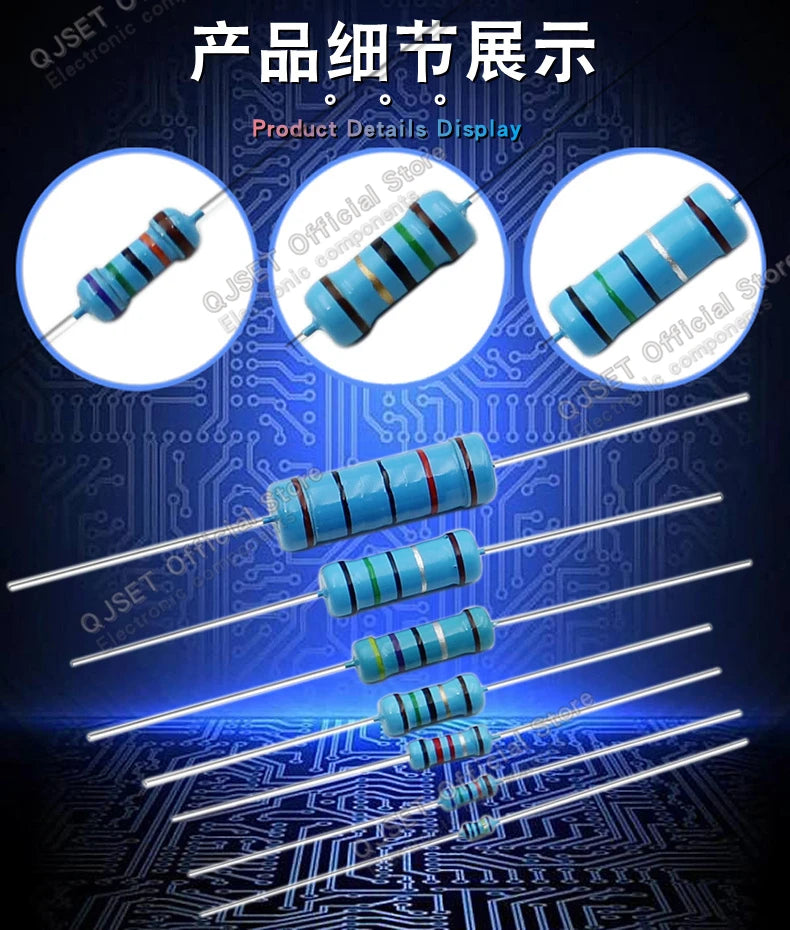 20pcs 2W Metal Film Resistors 1% 10 47 100 22 470 Ohm 1K 4.7K 10K 22k 47K 100k 200k 510k 470k 910k 1M Ohm 5 Color Ring Resistors