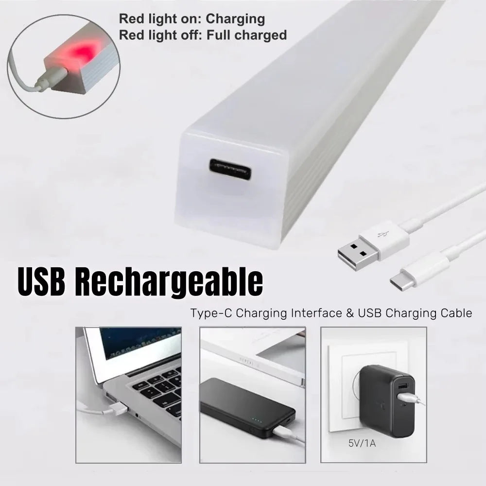 AITHEA Motion Sensor LED Cabinet Light USB Rechargeable Wireless Strip Lamp for Closet Wardrobe Kitchen Staircase Bedroom