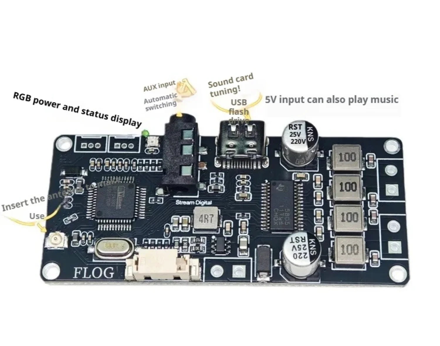 TAS5805 DSP Bluetooth 2.0 Audio Amp Board, I2S Digital Signal Processor, 60W High Res Sound for DIY Speaker