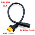 1pcs 10A Ultra-soft XT60 Plug Male Female Connector to  DC 5525/DC5521 Power Cable for Fly Multirotor Field Repairs Apply