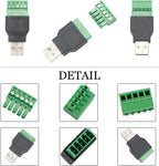 USB 2.0 Type A Male/Female to 5 Pin Screw Block Connector USB Jack with Shield USB2.0 to Screw Terminal Plug Adapter Converter