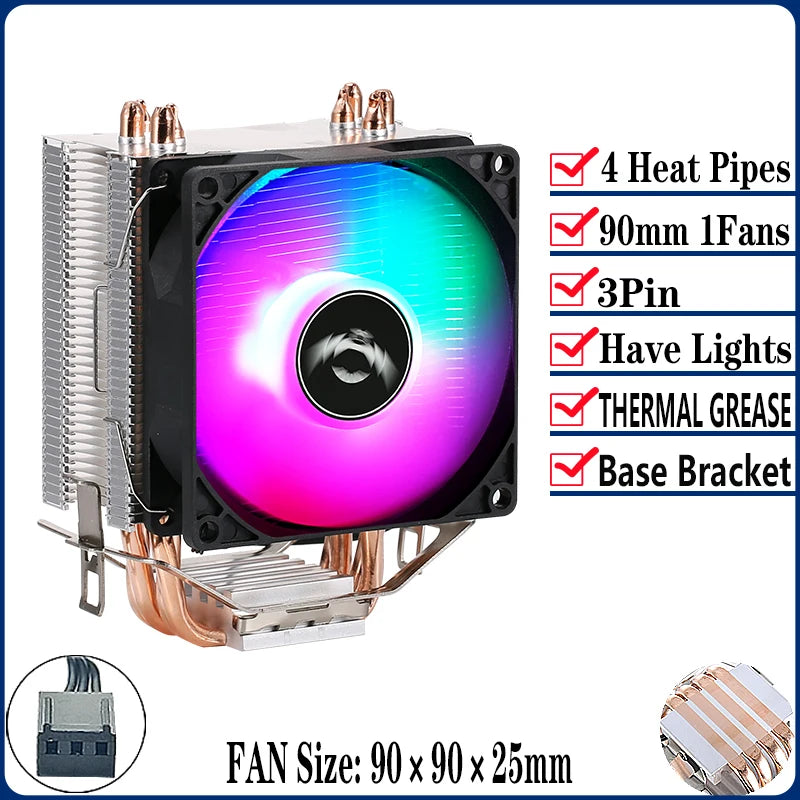 QiuzAim Air-cooled Radiator 2/4/6 Heat Pipe Computer Processor CPU Fan Compatible LGA115x 1200 1700 2011 2066 X79 X99 E5 AM4 AM5