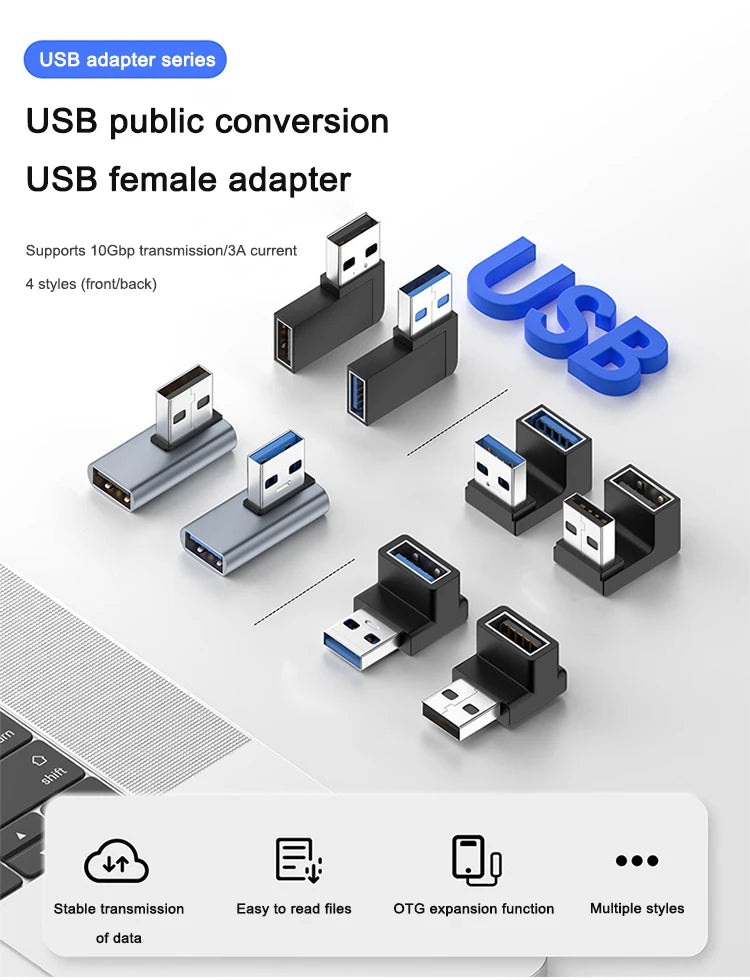 90 Degree USB 3.0 Male to Female Right Angle Extension Adapter USB Upward Elbow Adapter 10Gbps For Laptop PC Connector Converte