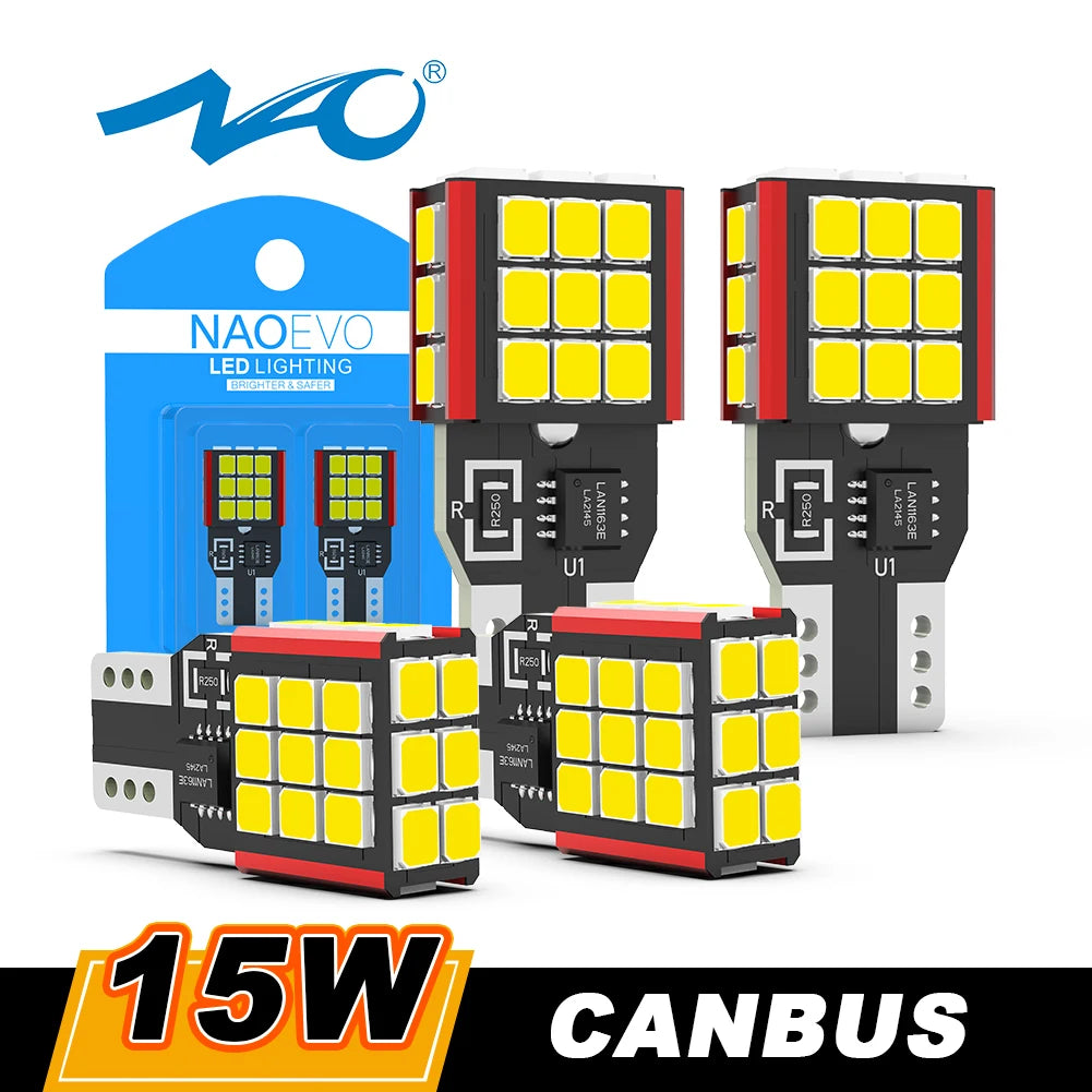 NAO T15 W16W LED CNABUS Bulb No Error T16 15W 1500LM 921 30SMD 3030 Super Bright Car Backup Light White 12V Auto Reverse Lamp