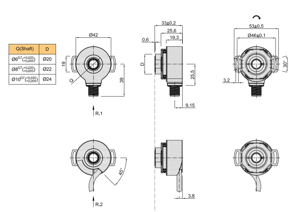 BiSS C Single-turn 24 Bit Absolute Encoder KM42 Hollow Shaft 6mm Cheap Absolute Rotary Encoder Servo Motor Encoder